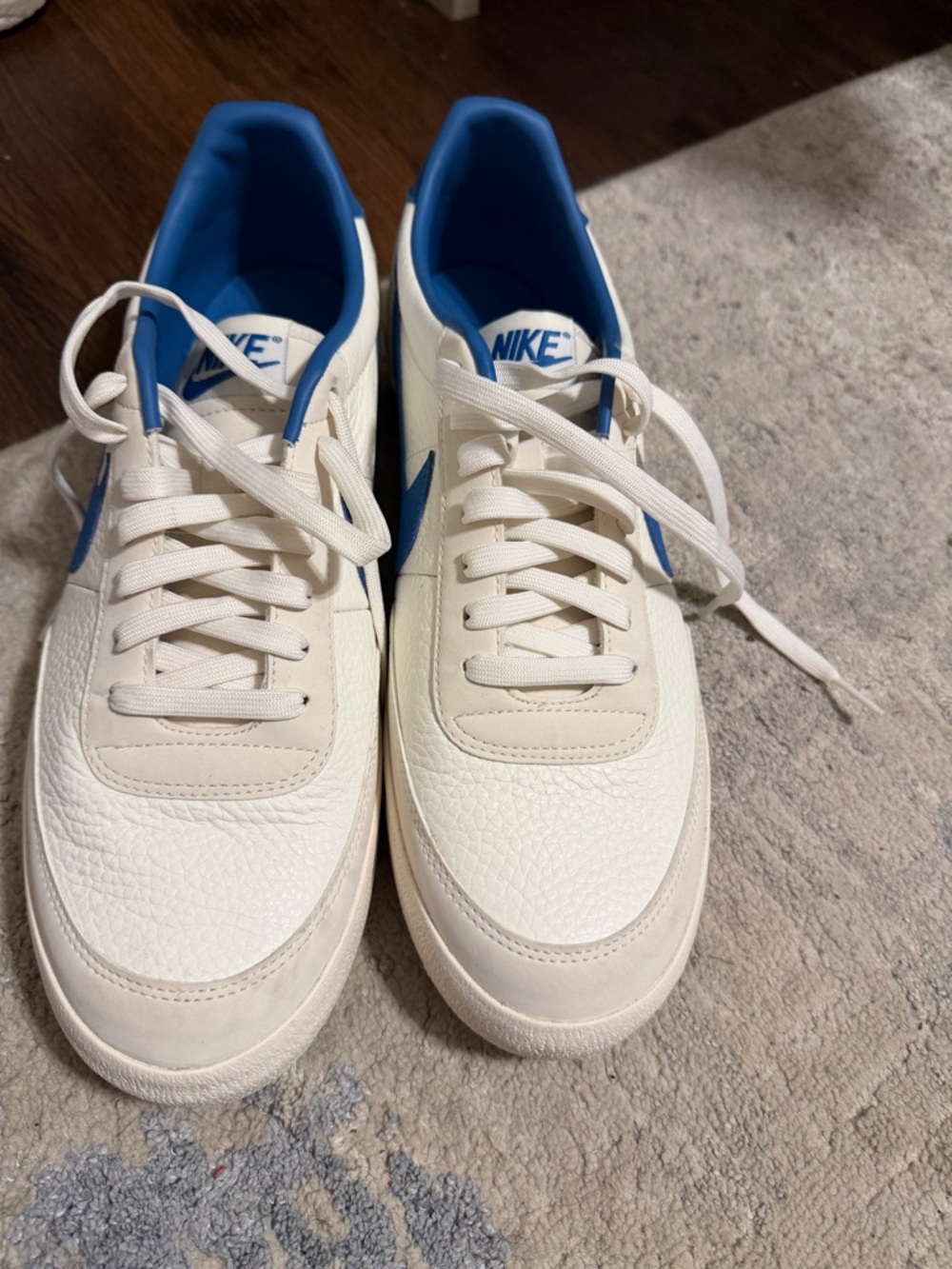 Nike White Leather Sneakers with Blue Swoosh - Picture 2 of 4